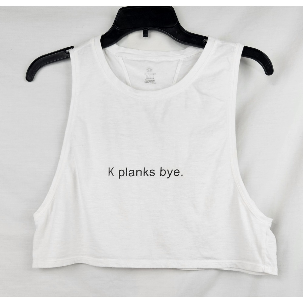 Offline by Aerie White K Planks Bye Graphic Crop Tank Top Womens M Athleisure